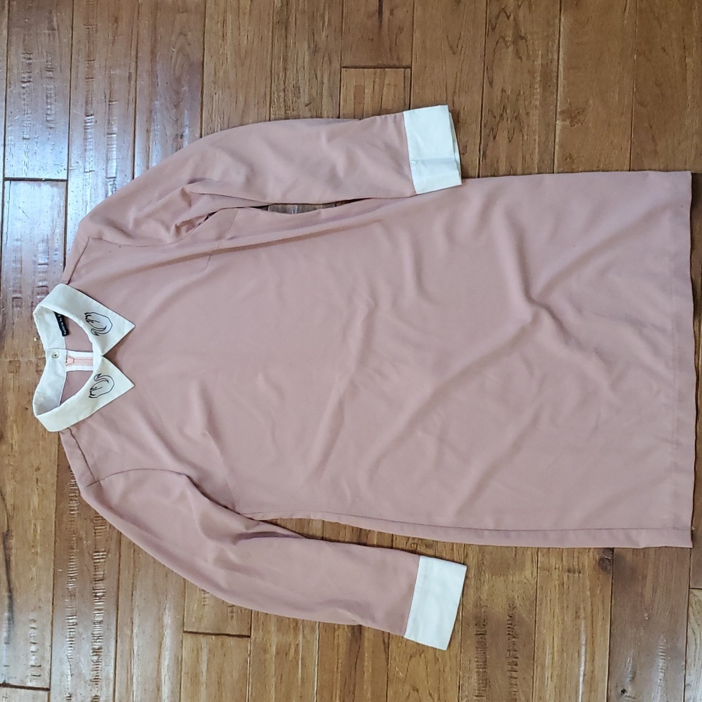 Victoria By Victoria Beckham Pink Long Sleeve Dress with White Swan Collar